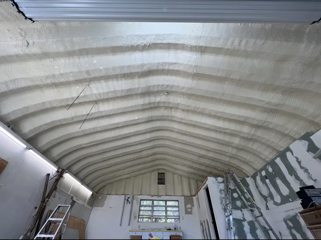 Spray polyurethane foam applied to the underside of a metal roof deck in Santa Rosa